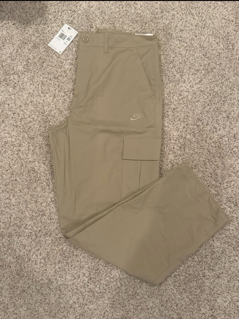 Nike Men's Cargo Pants in Khaki Tan with Embroidered Swoosh